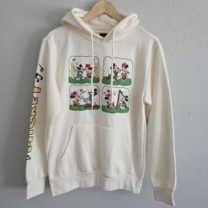 Disney Womens Mickey and Minney Musicians Cream Hoodie Sweatshirt Size Small